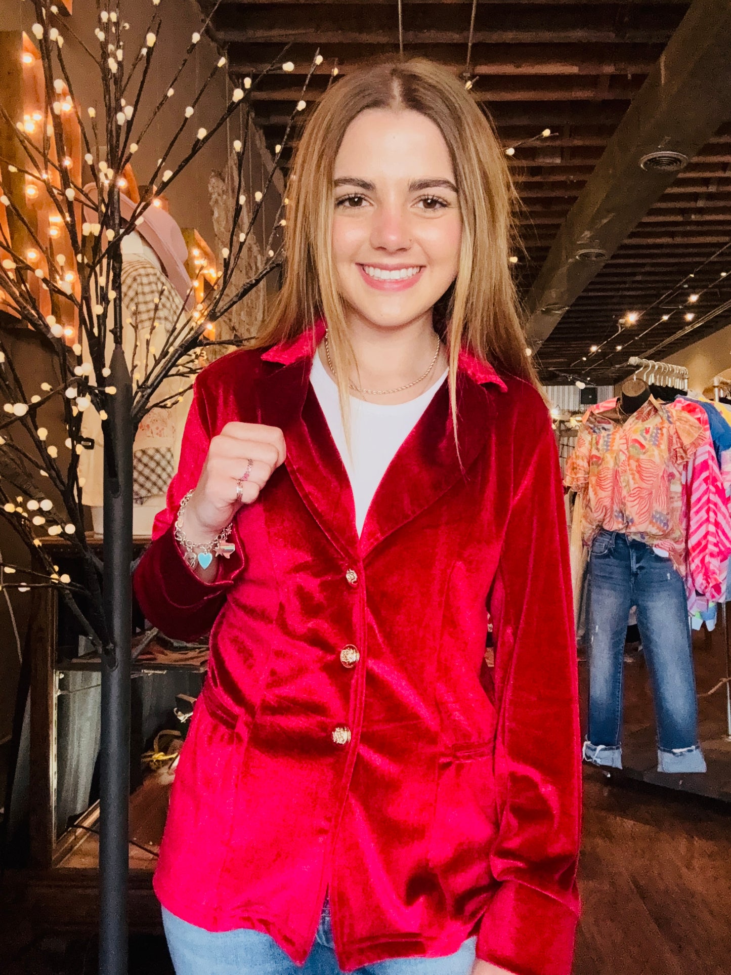 Short Velvet Blazer In Solid Color