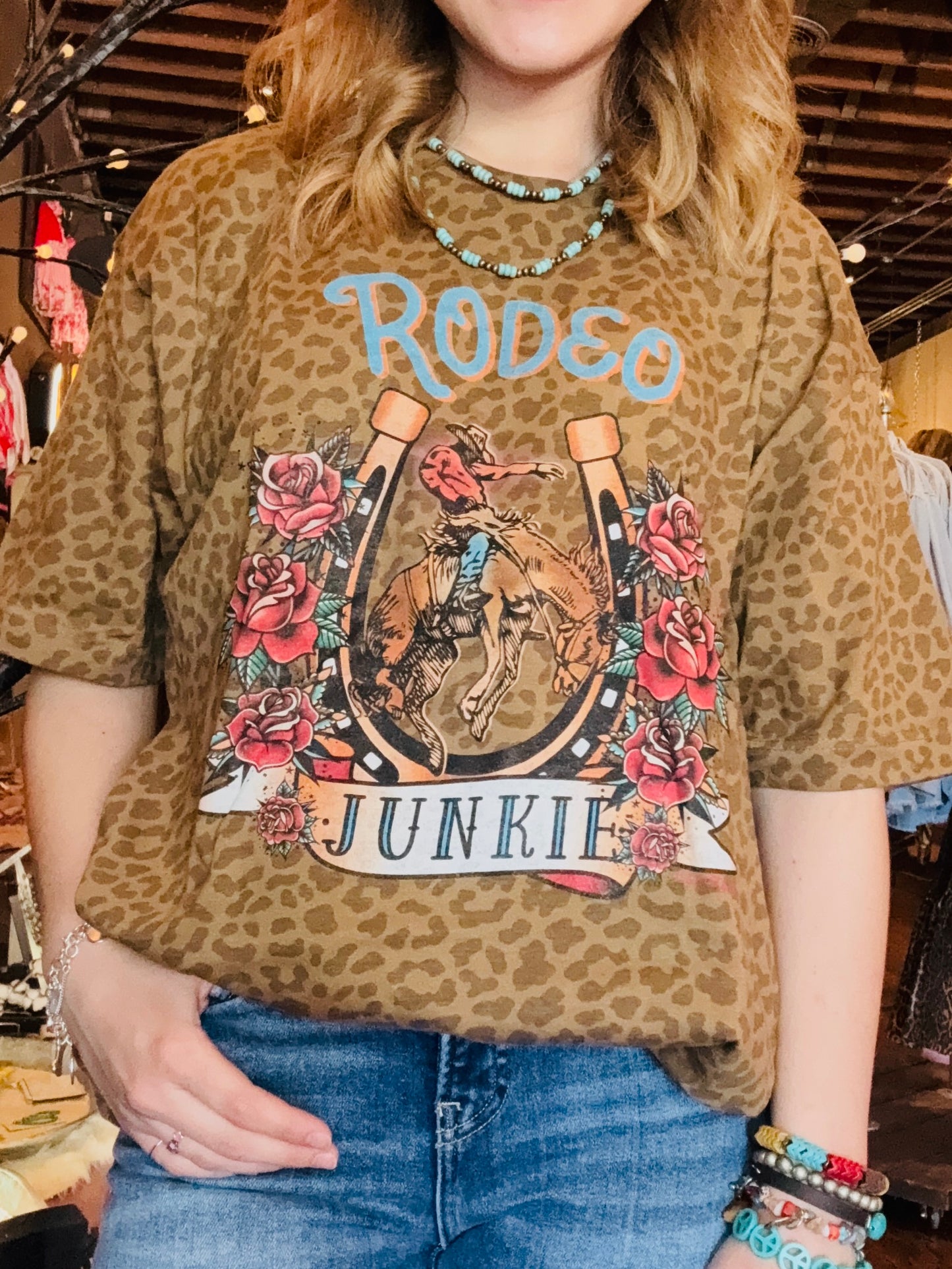 Rodeo Junkie Turquoise Lettering Graphic T-Shirt