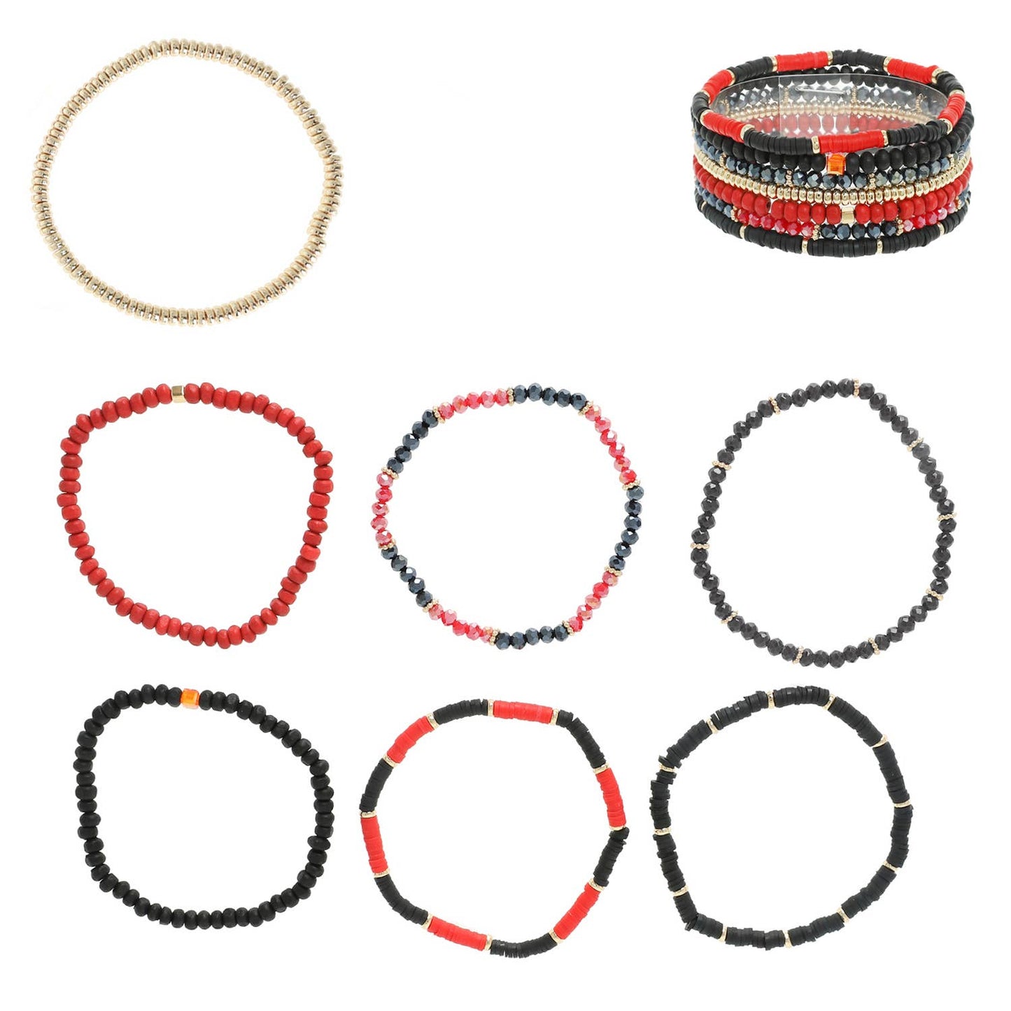 7 Pack Glass Beaded Stretch Bracelet Set