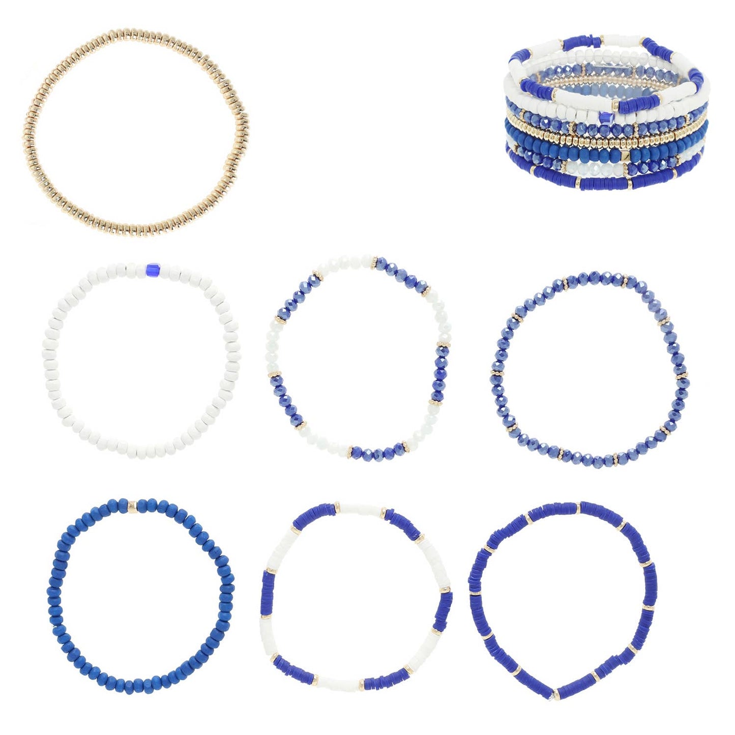 7 Pack Glass Beaded Stretch Bracelet Set
