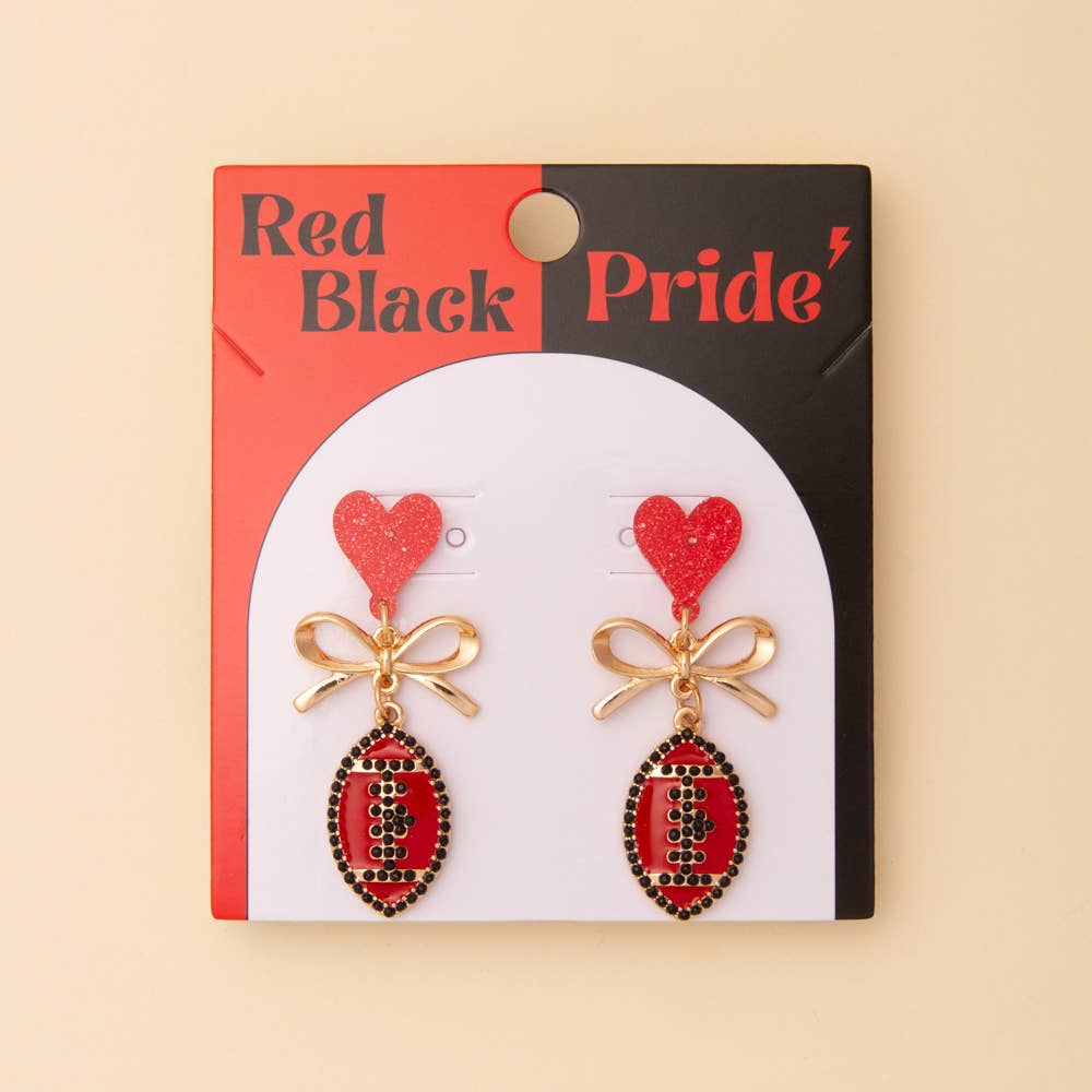 Game Day Enamel Heart Football Post Dangle Earrings