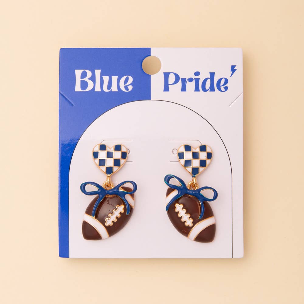 Game Day Football and Heart Post Dangle Earrings with Bow