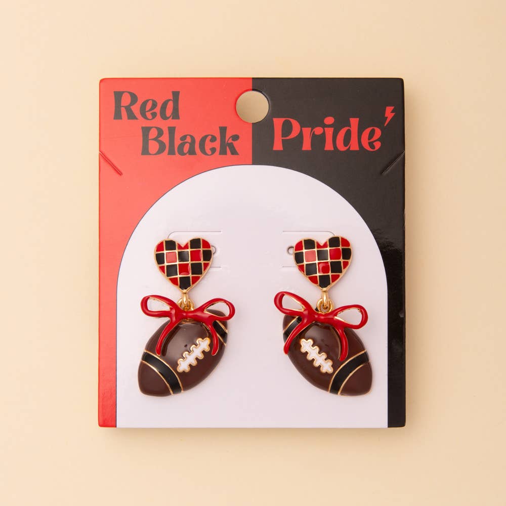 Game Day Football and Heart Post Dangle Earrings with Bow