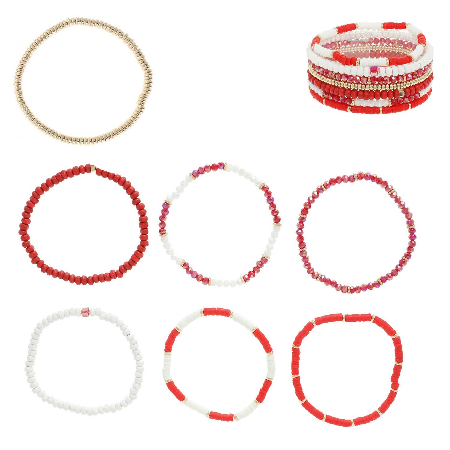 7 Pack Glass Beaded Stretch Bracelet Set