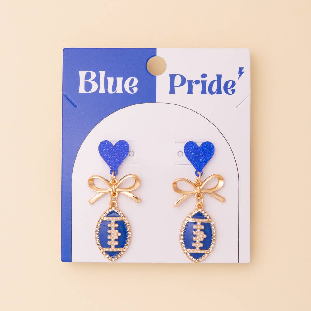 Game Day Enamel Heart Football Post Dangle Earrings