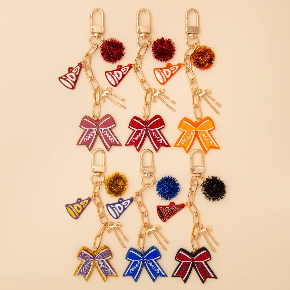 Bag Charm Keychain with Pom Pom and Bow