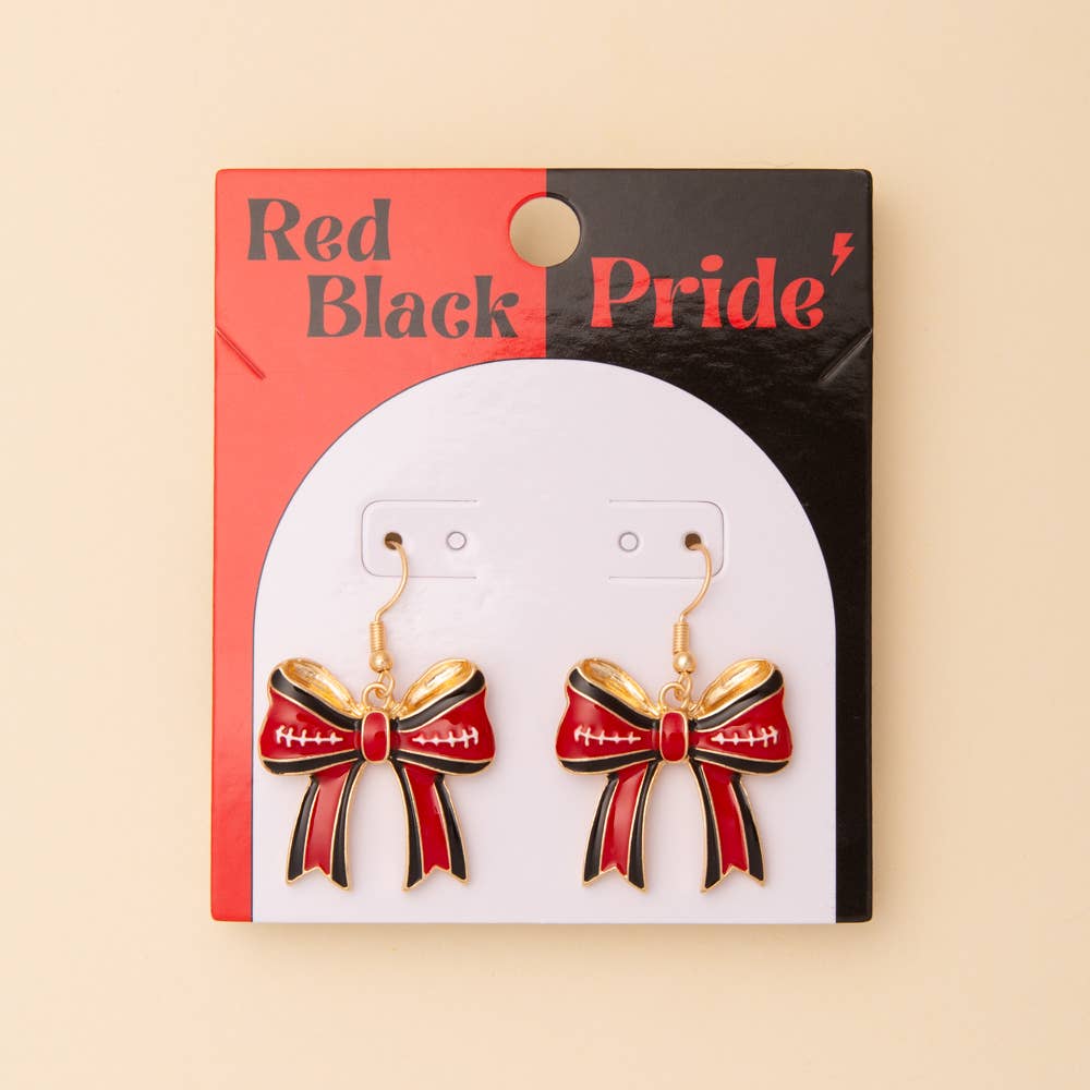 Game Day Enamel Chevron Bow Ribbon Dangle Earrings