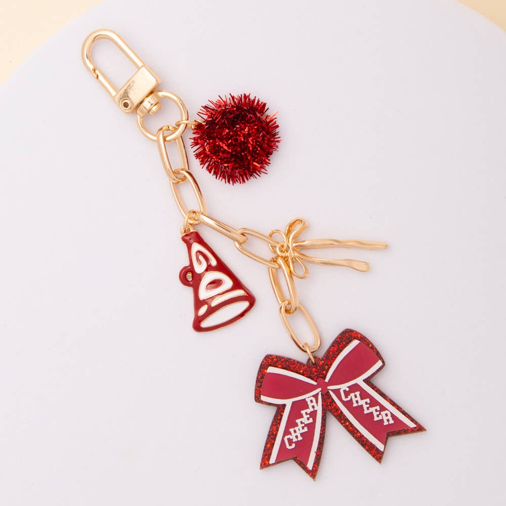 Bag Charm Keychain with Pom Pom and Bow