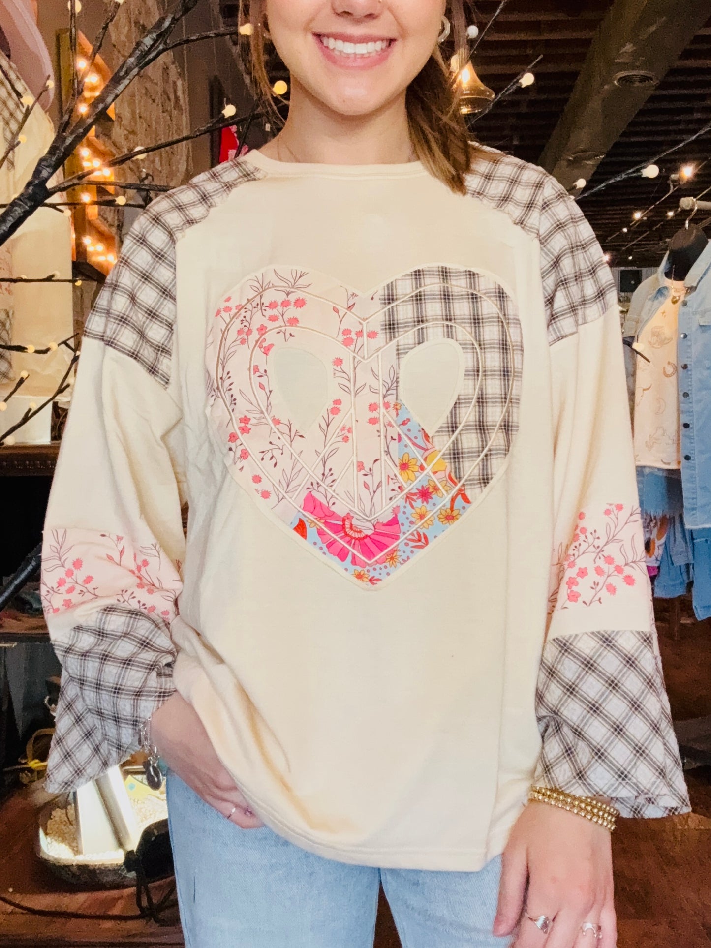 Floral Peace Heart Long Sleeve Top