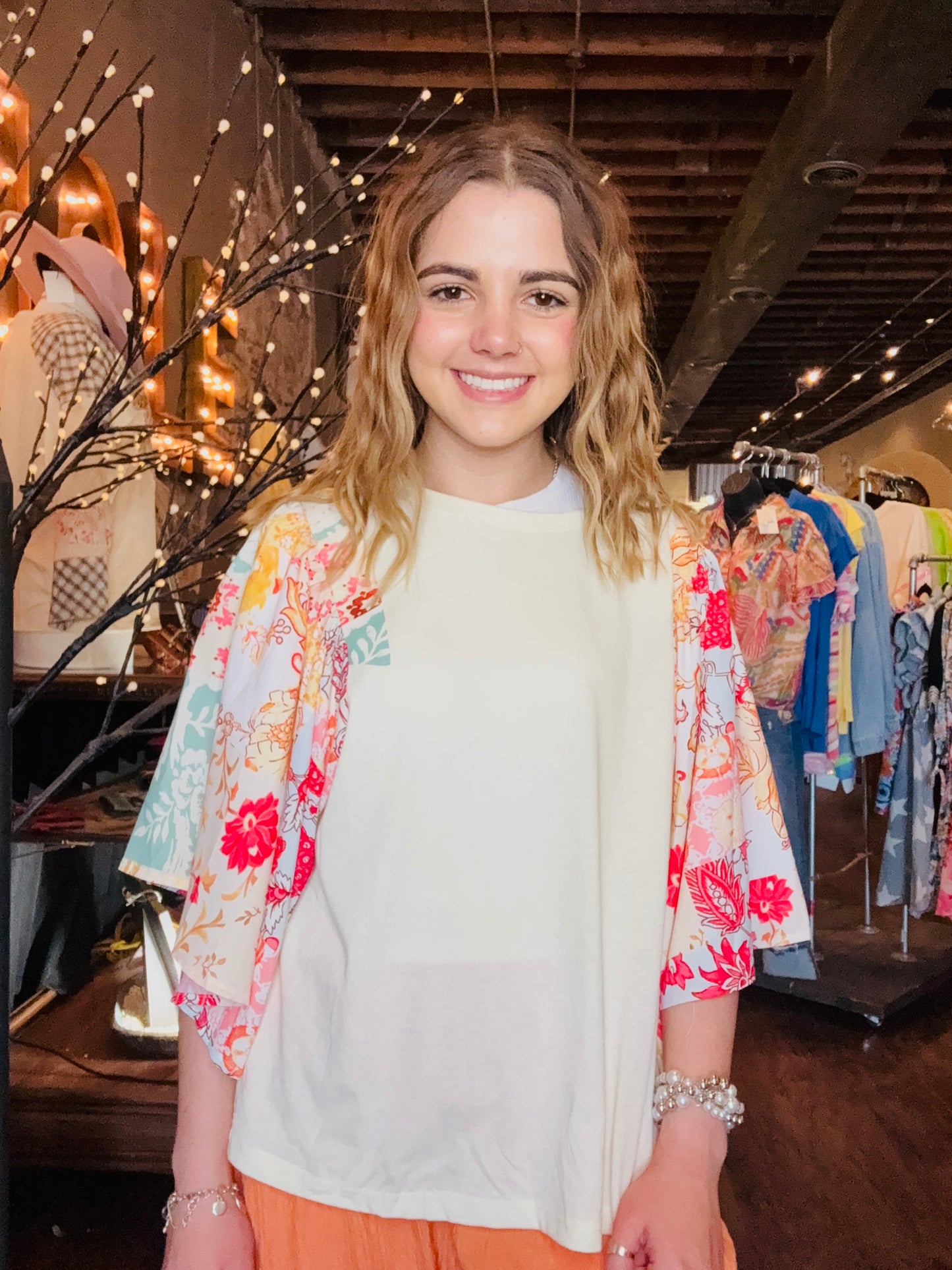 Floral Patchwork Batwing Sleeve Blouse