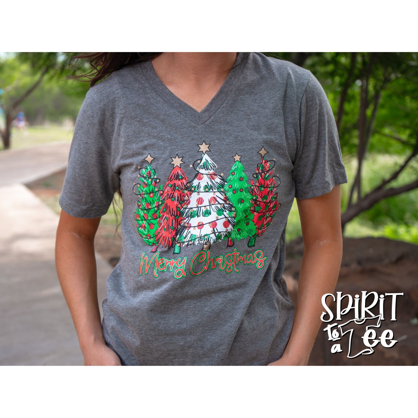Polka Dot Trees V-Neck - Christmas Tee