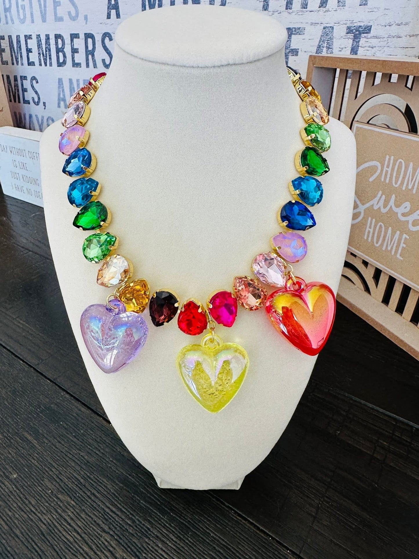Jewel Candy Rainbow Hearts Necklace