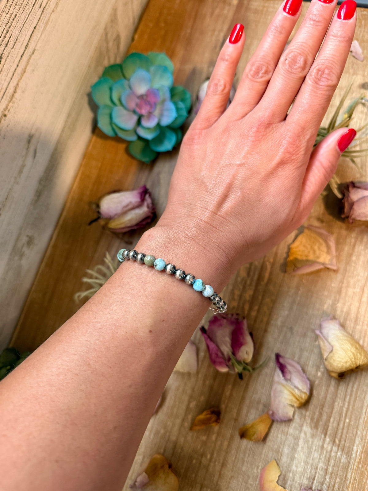 Sterling Silver & Larimar Bracelet – 6 mm Beads