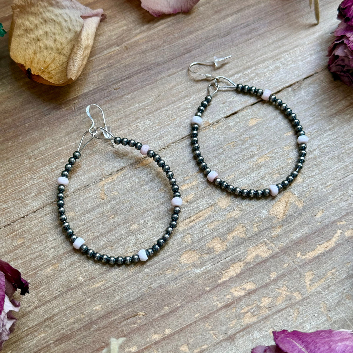 Pink Conch Hoop Earrings – Sterling Silver Pearls
