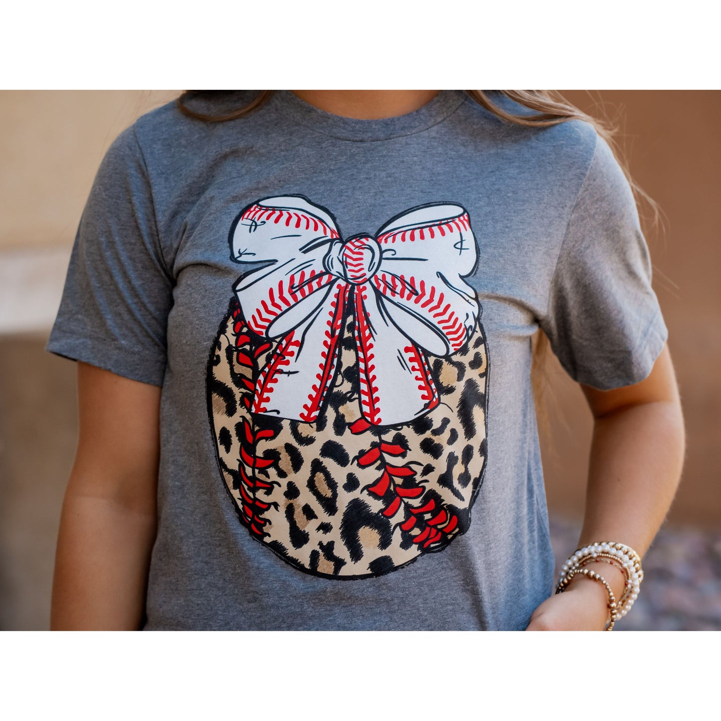 Leopard Baseball with Bow - Baseball Tee