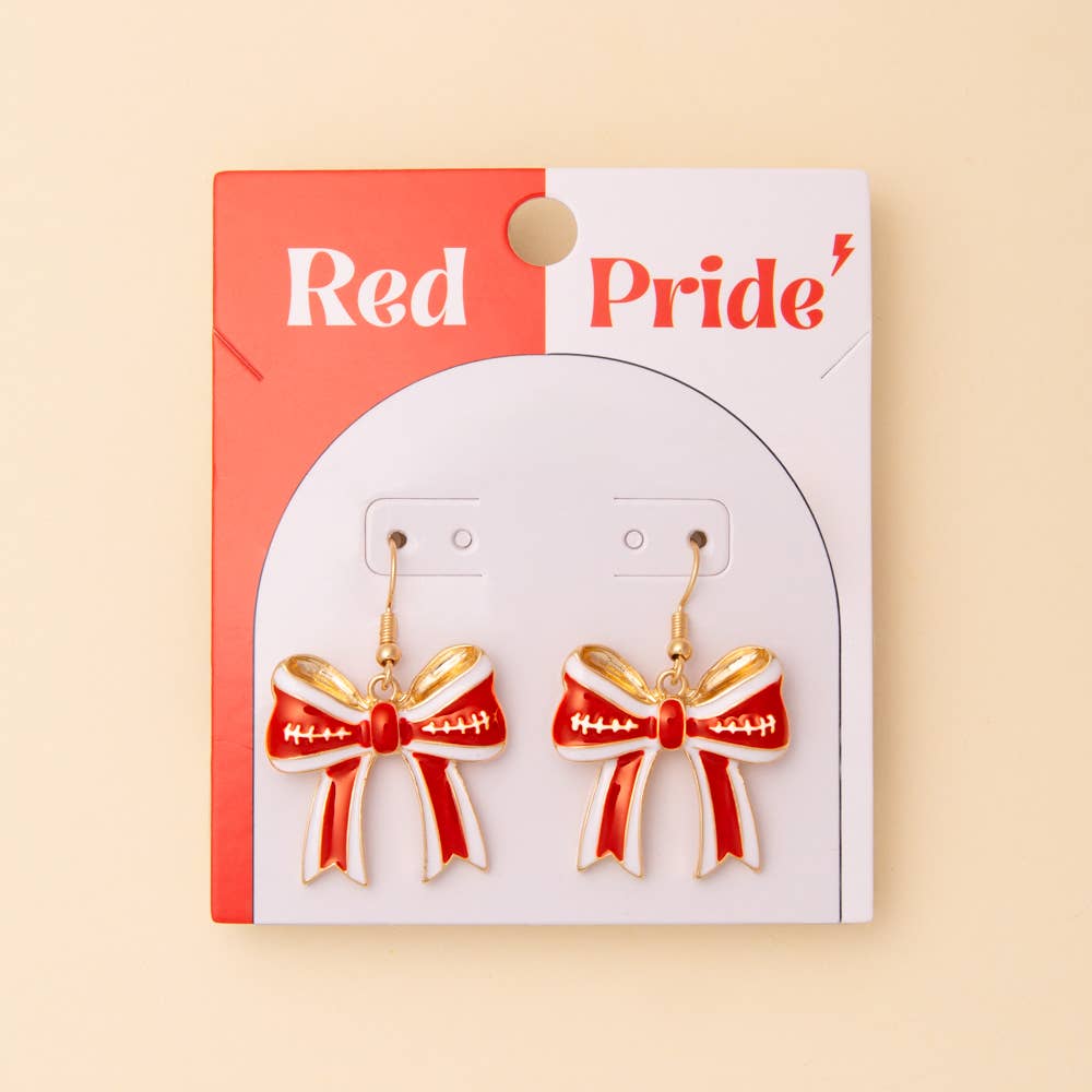Game Day Enamel Chevron Bow Ribbon Dangle Earrings