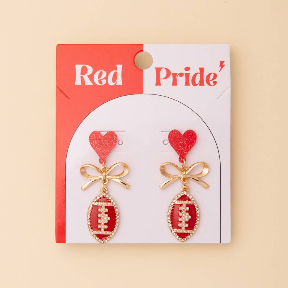 Game Day Enamel Heart Football Post Dangle Earrings
