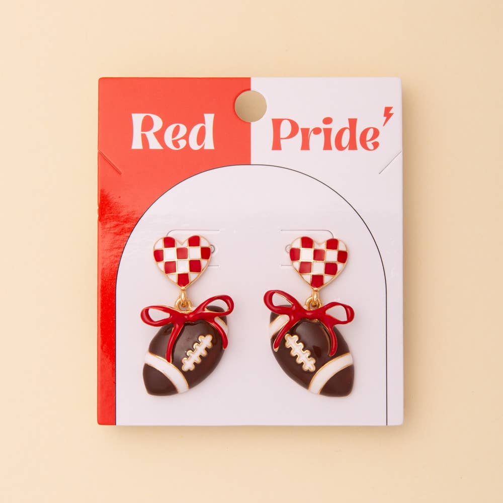 Game Day Football and Heart Post Dangle Earrings with Bow