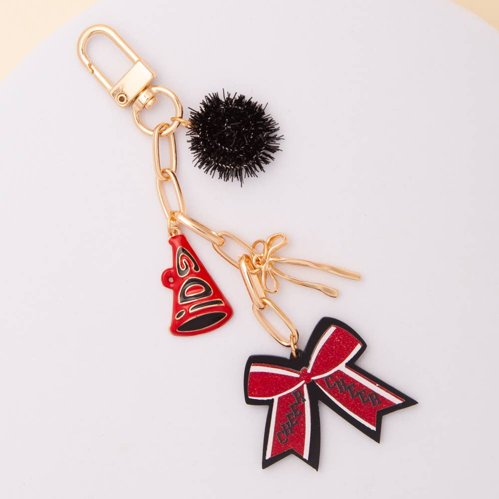 Bag Charm Keychain with Pom Pom and Bow
