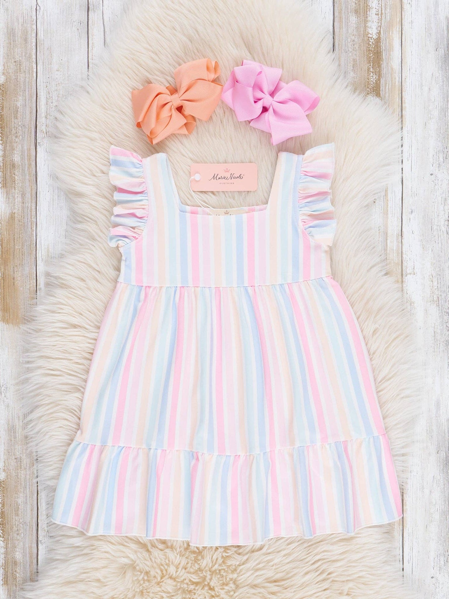 Pastel Striped Flutter Sleeve Dress