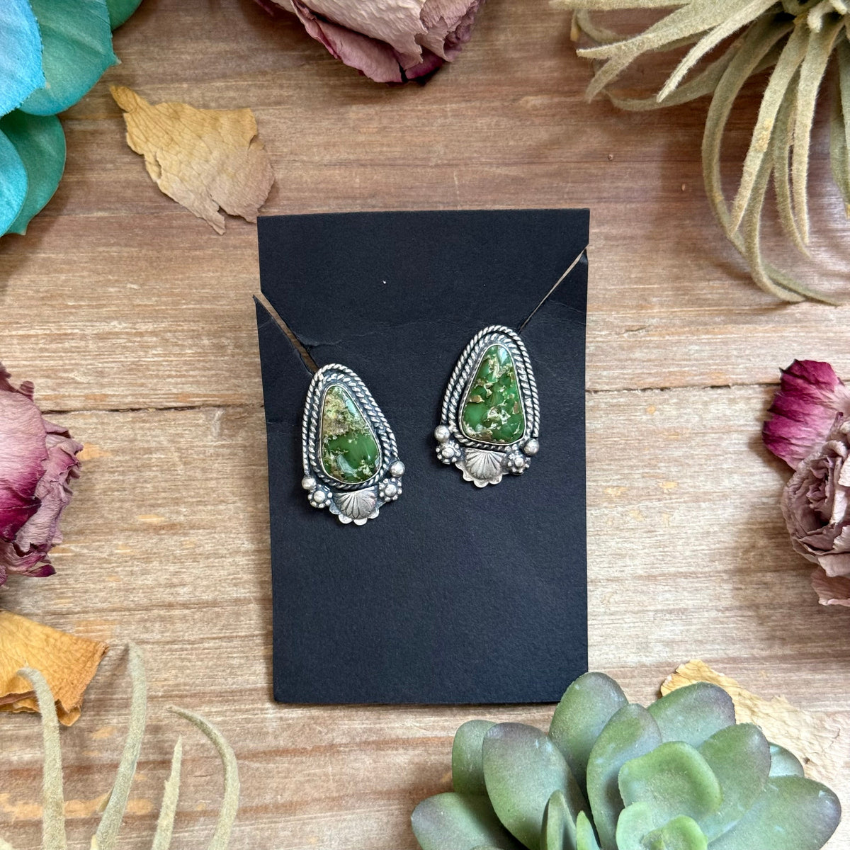 2 - Sterling Silver Sonoran Gold Turquoise Stud Earrings by Shay Pfeiffer