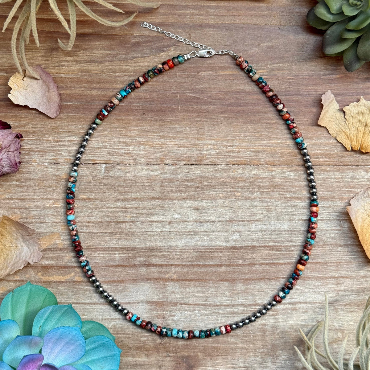 17” Blue & Pink Sea Sediment Necklace – Sterling Silver