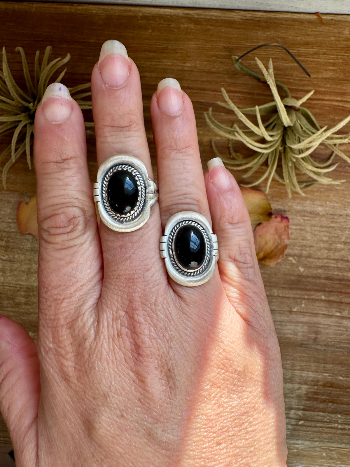 Black Onyx Oval Ring – Sterling Silver – Sizes 7.5 & 8