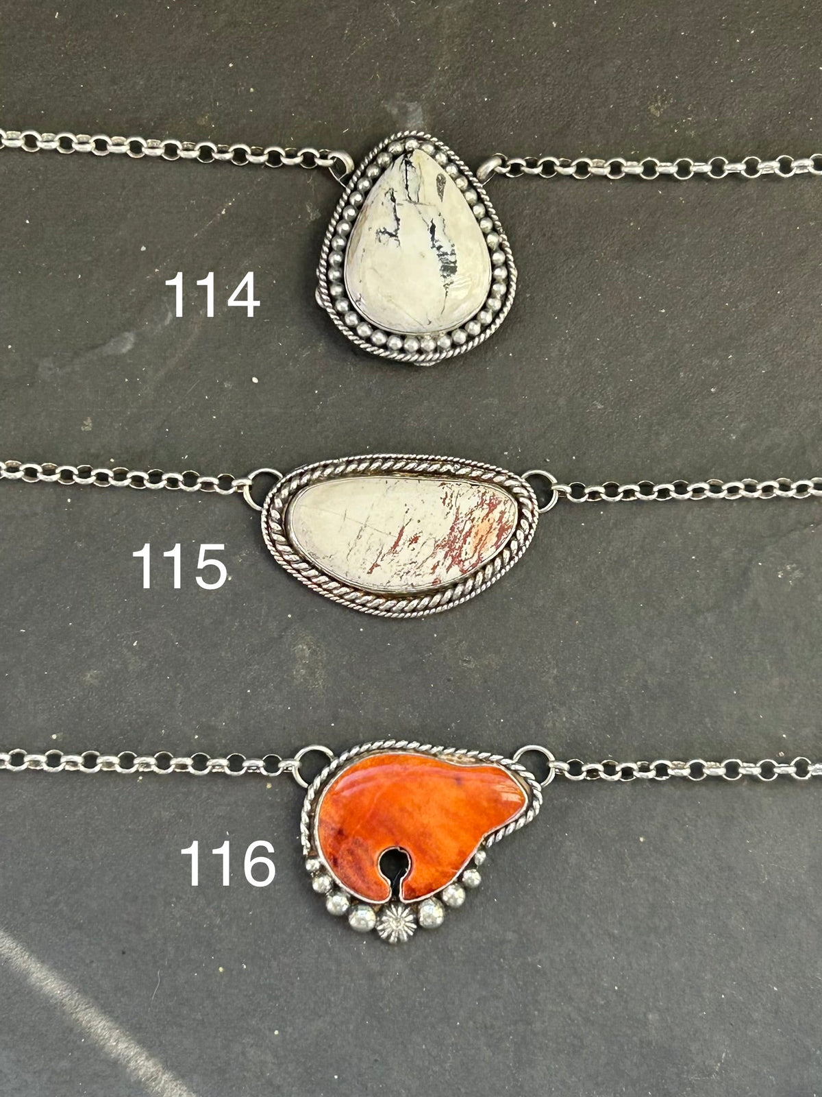116 - Sterling Silver Orange Spiny Oyster Bear Fixed Chain Necklace by Jason Ogg