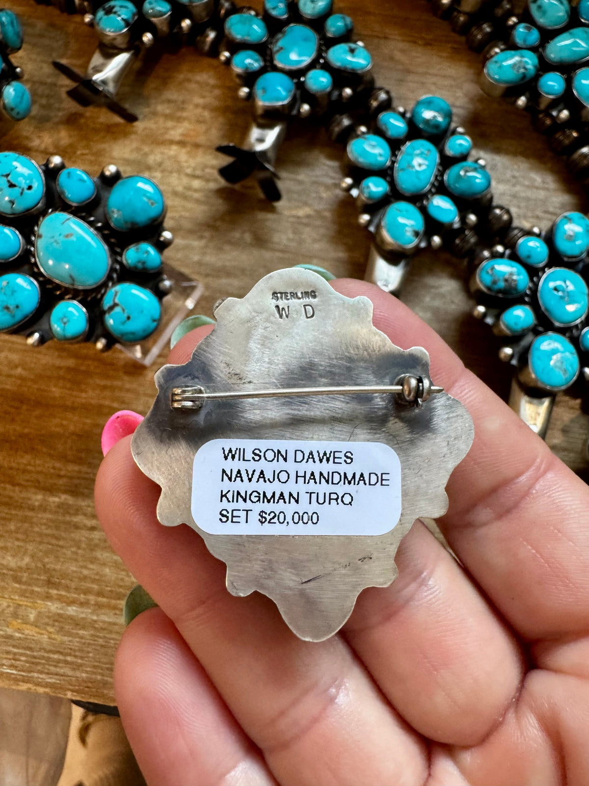 Complete Squash Blossom Set – Kingman Turquoise – Sterling Silver – Navajo Made by Wilson Dawes