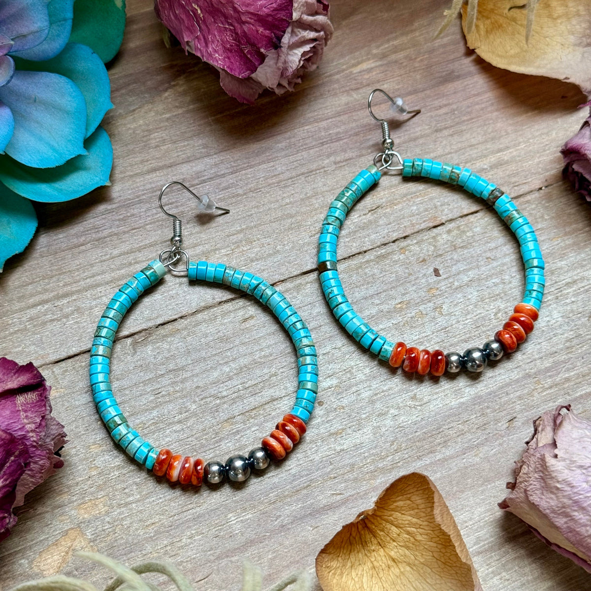 Vibrant Hoops – Turquoise, Spiny Oyster & Sterling Silver