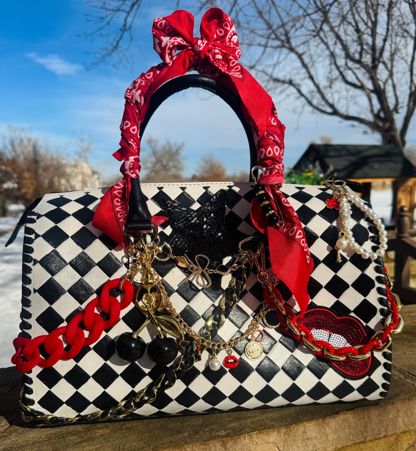 Large Checkered Purse