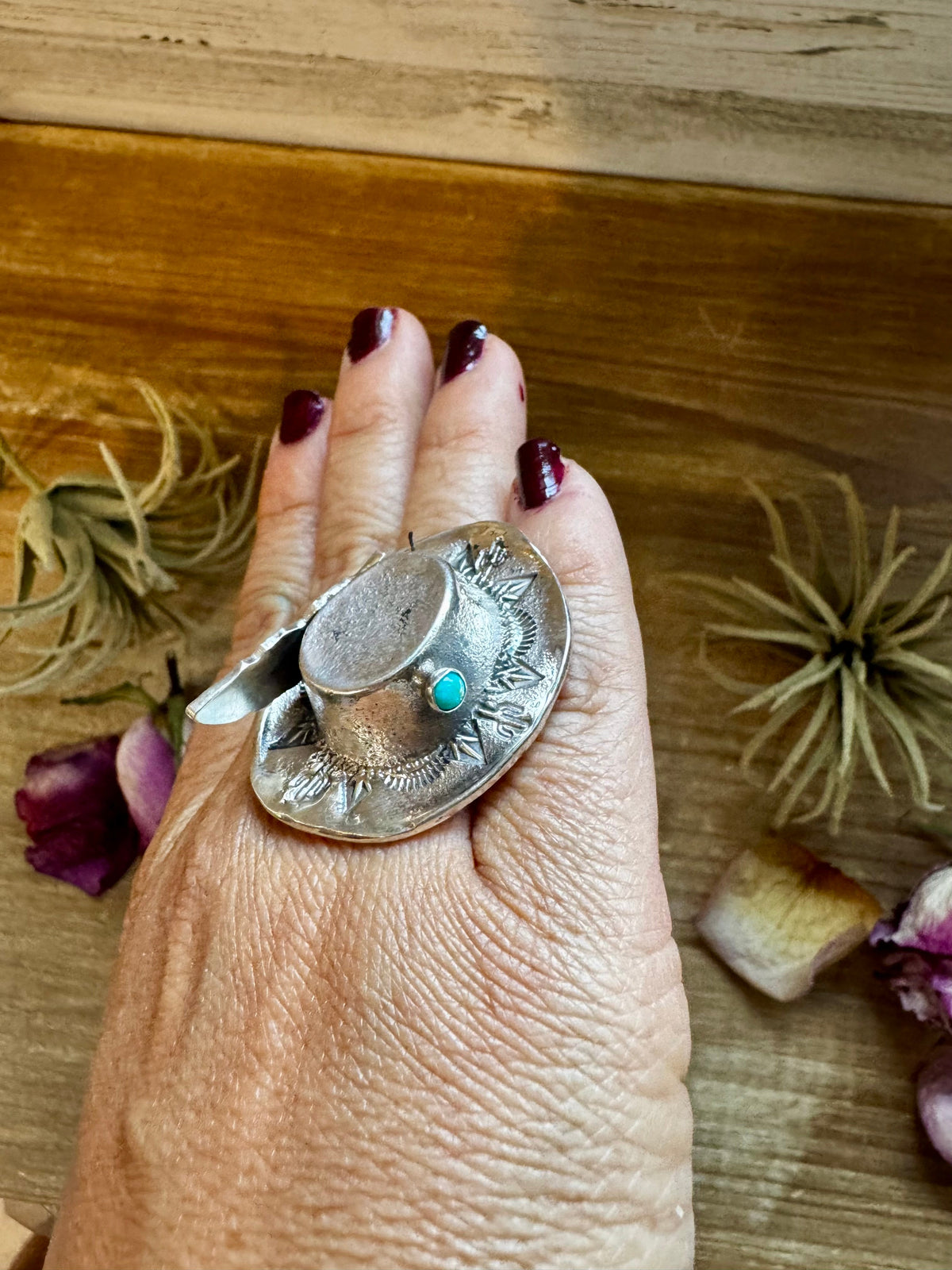 Adjustable Cowboy Hat Ring – Kingman Turquoise – Sterling Silver – Navajo Handmade by Robby Manuelito – USA