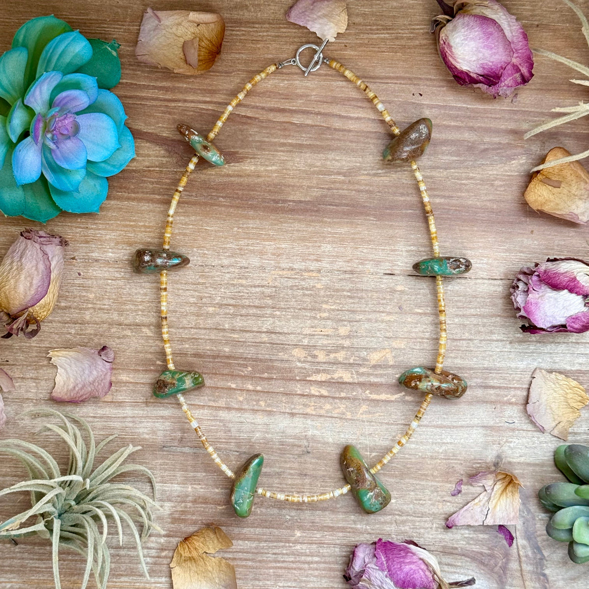 22” Chunky Turquoise & Shell Heishi Necklace