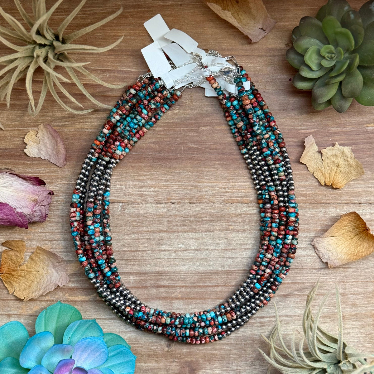 17” Blue & Pink Sea Sediment Necklace – Sterling Silver