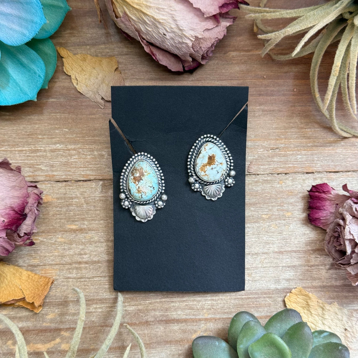 30 - Sterling Silver Dry Creek Turquoise Stud Earrings, $125 (MSRP $335), Artist Shay Pfeiffer