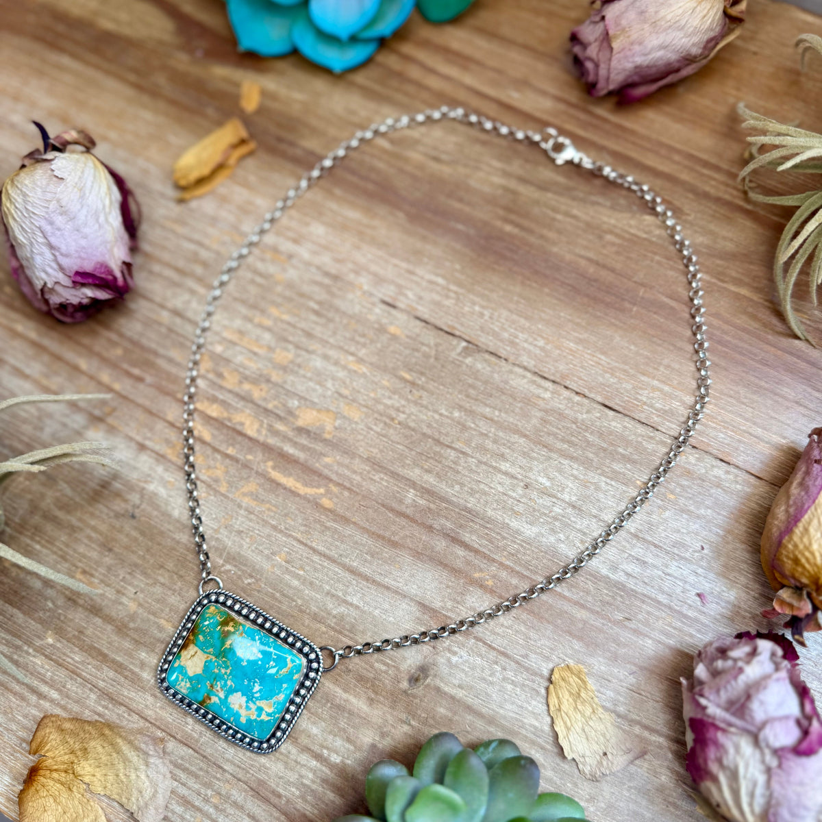 105 - Sterling Silver Pilot Mountain Turquoise Bar Necklace by Jason Ogg
