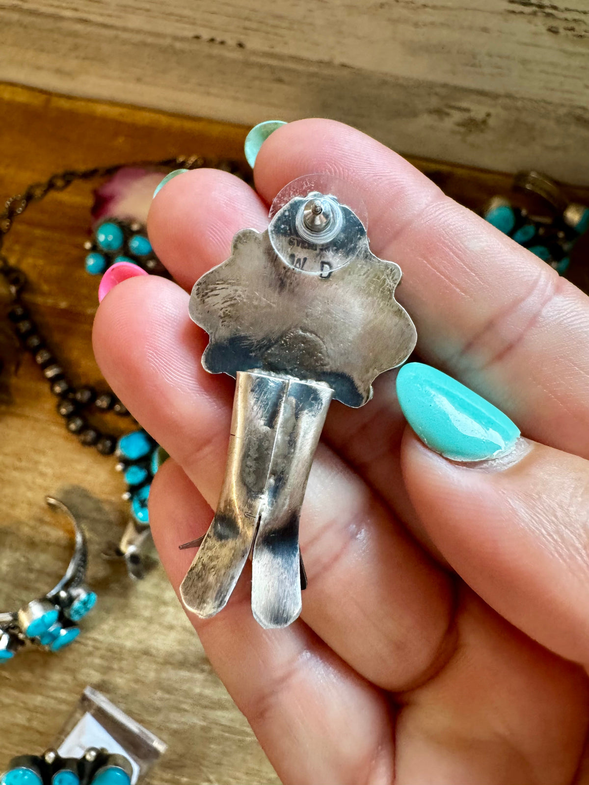 Complete Squash Blossom Set – Kingman Turquoise – Sterling Silver – Navajo Made by Wilson Dawes