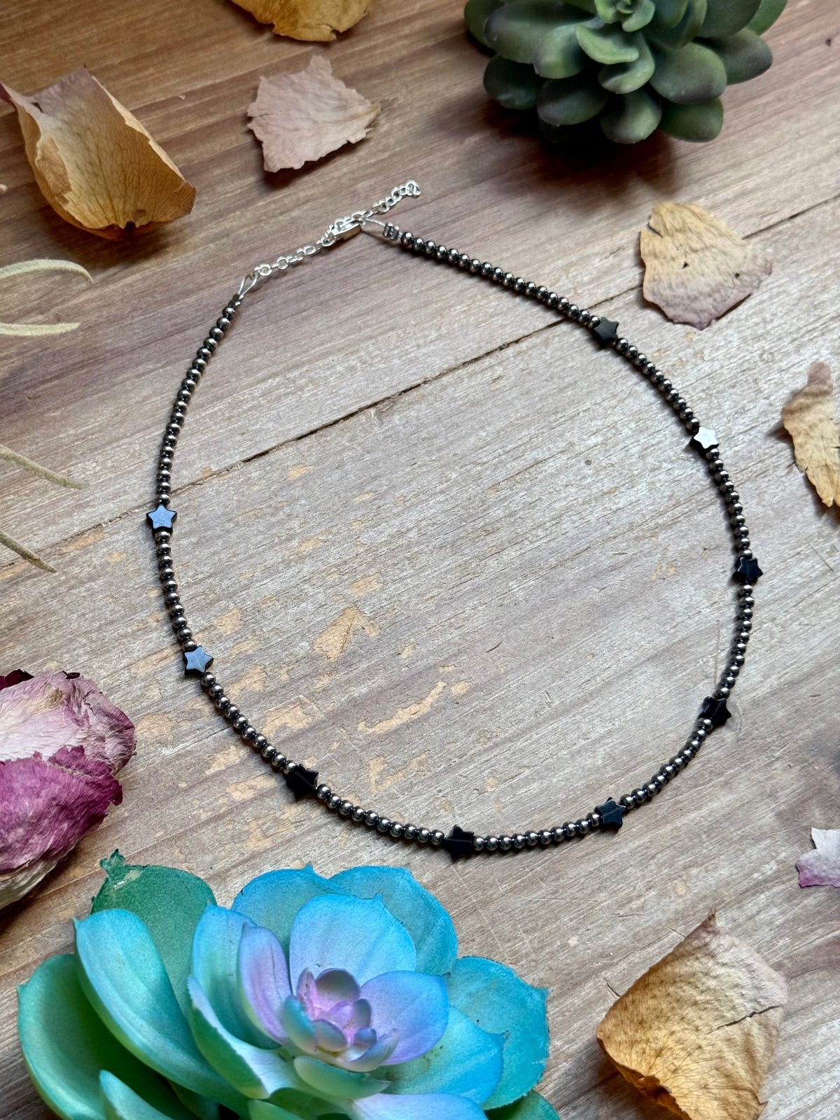 15” Black Onyx Star Necklace – Sterling Silver Pearls