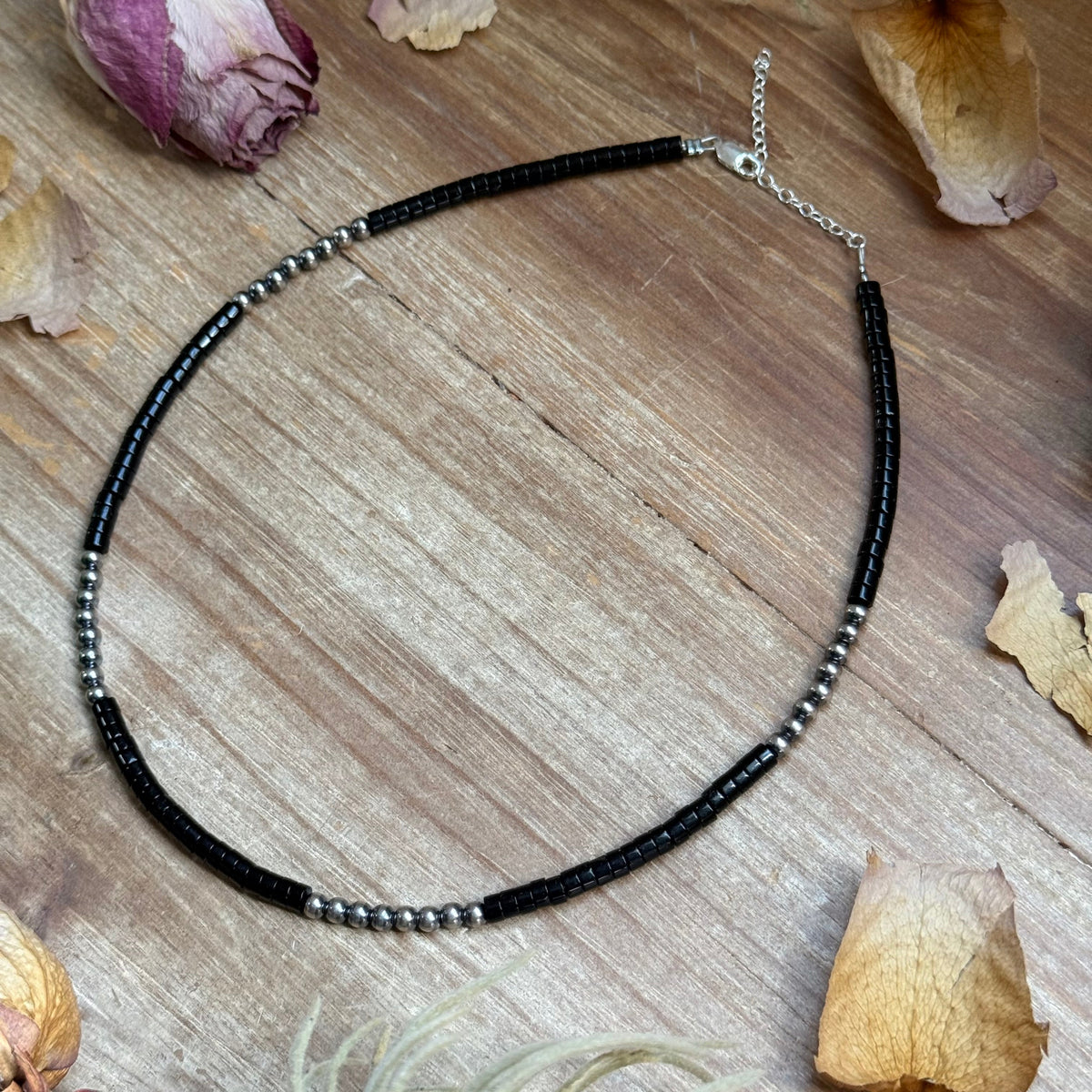 16” Black Onyx Necklace – Sterling Silver Pearls