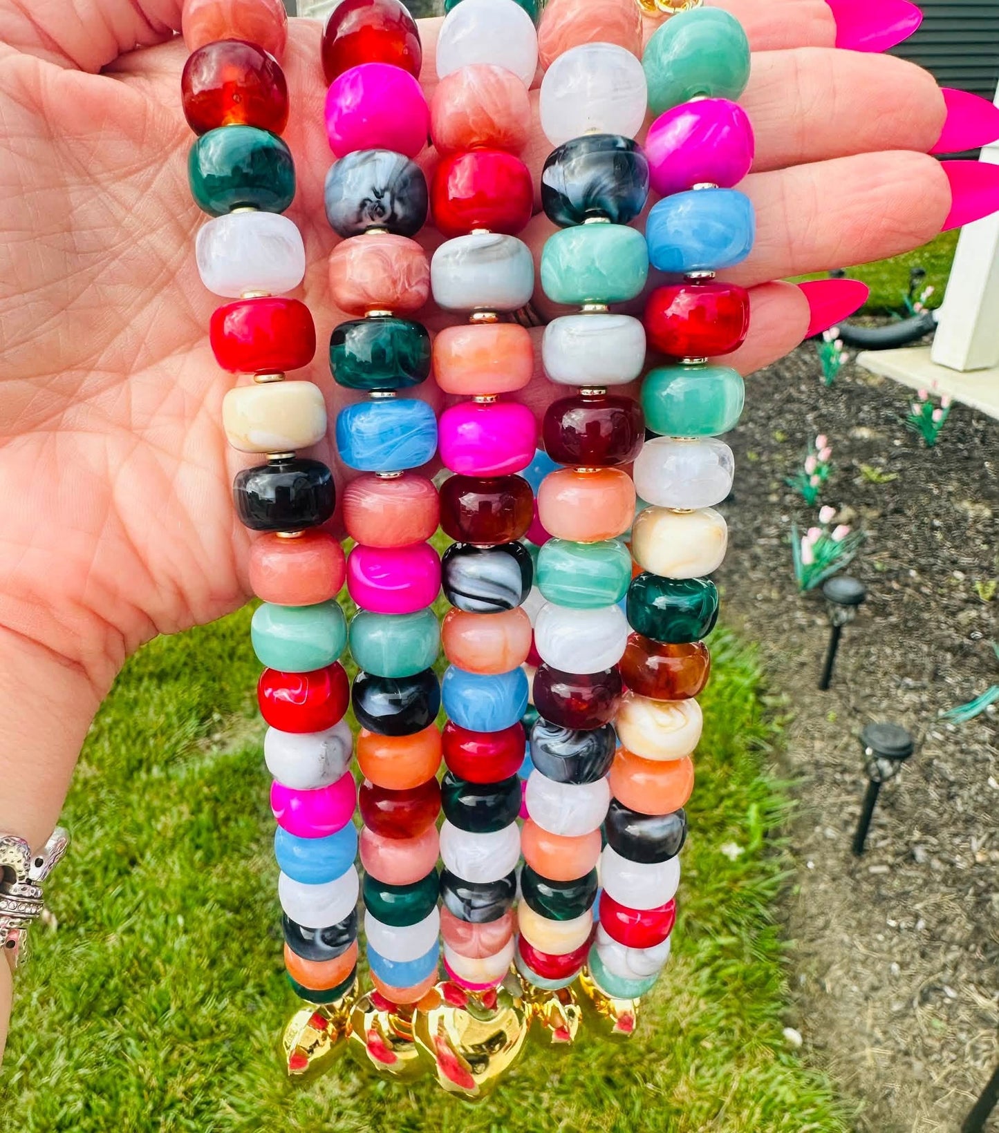 Rainbow Beaded Heart Necklace