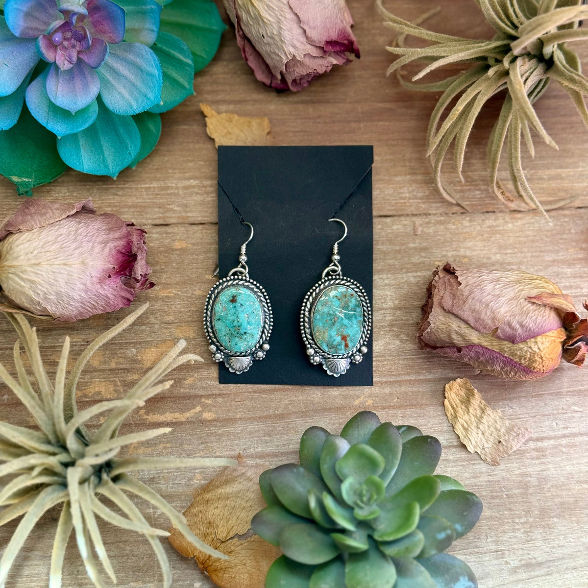 26 - Sterling Silver Cripple Creek Turquoise Dangle Earrings by Shay Pfeiffer