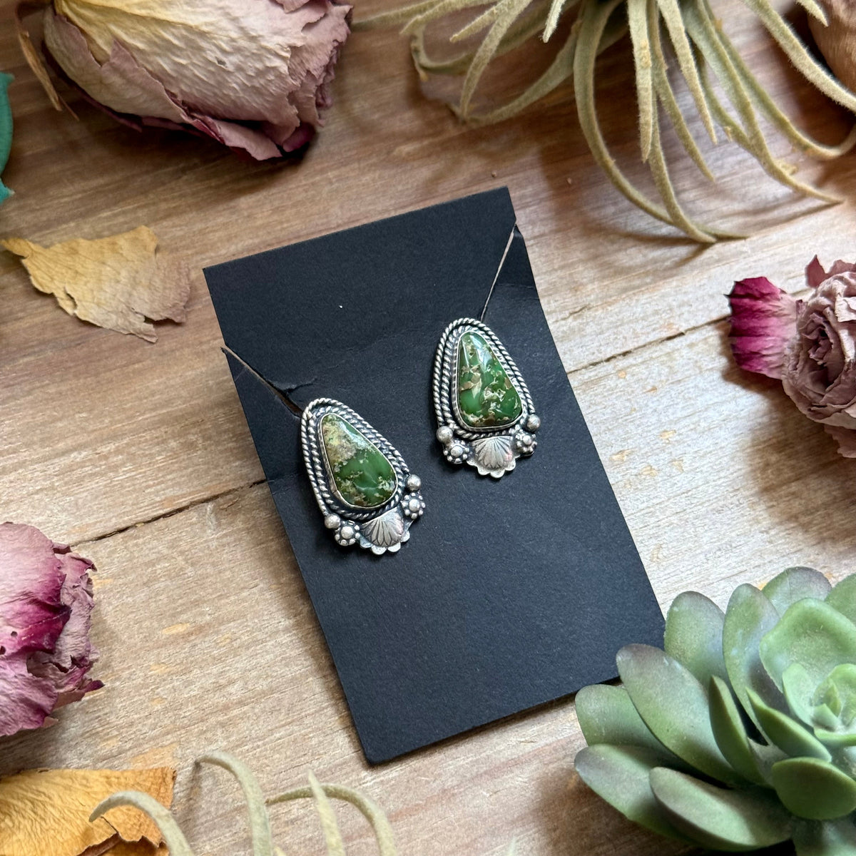 2 - Sterling Silver Sonoran Gold Turquoise Stud Earrings by Shay Pfeiffer