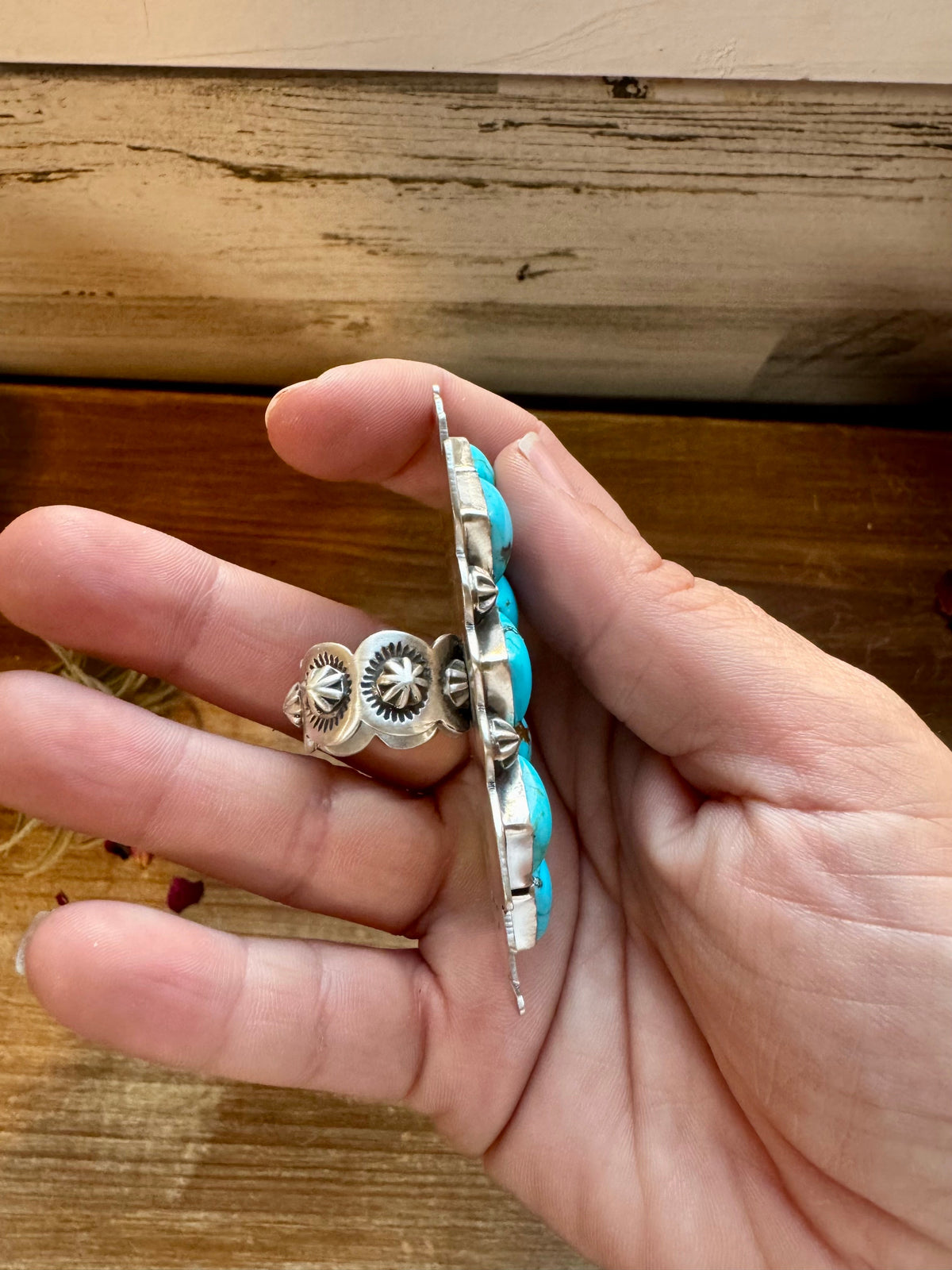 Big Ring - adjustable - kingman turquoise ring and sterling silver