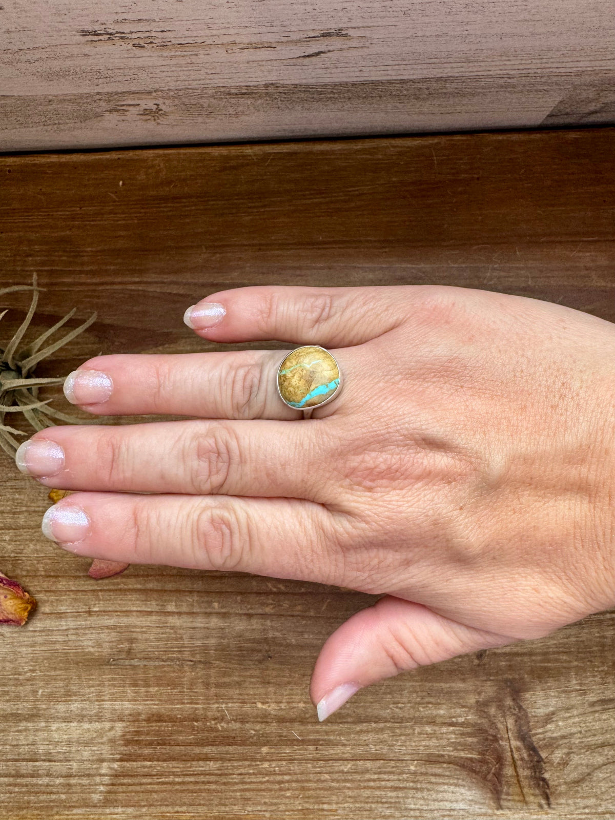 Small Ring - Size 8 1/2 - Ribbon Turquoise & Sterling Silver