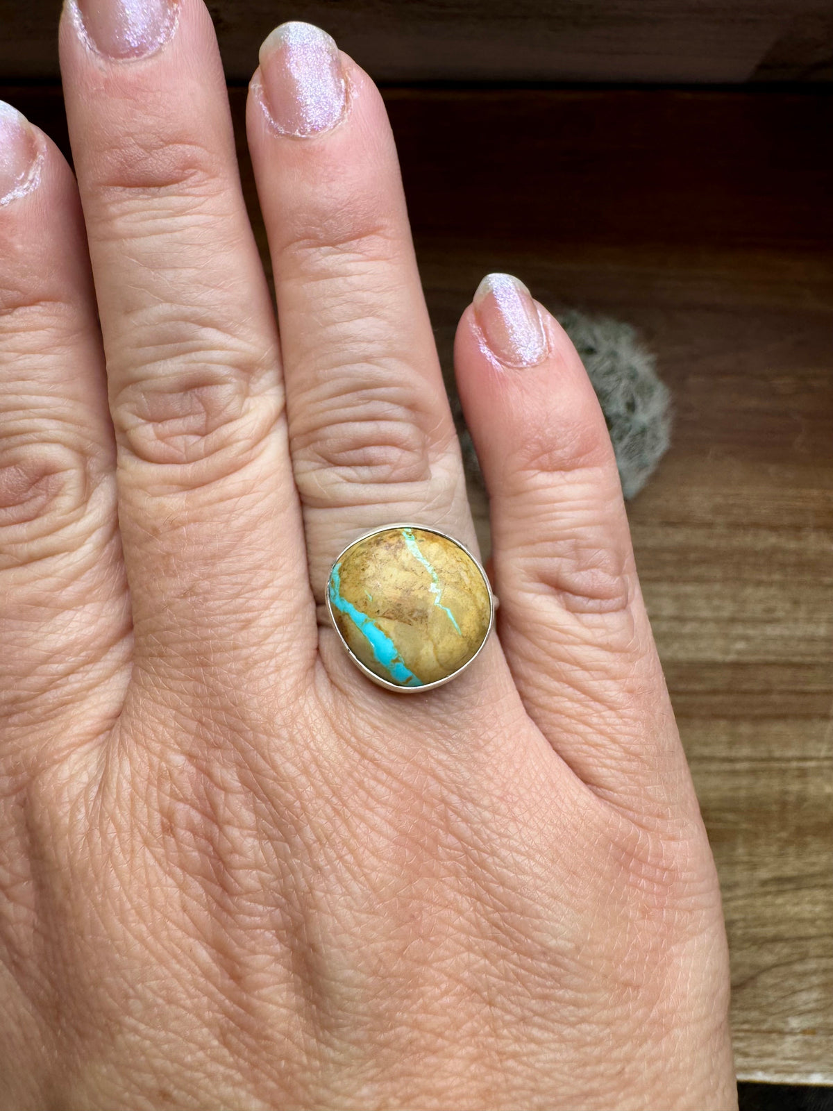 Small Ring - Size 8 1/2 - Ribbon Turquoise & Sterling Silver