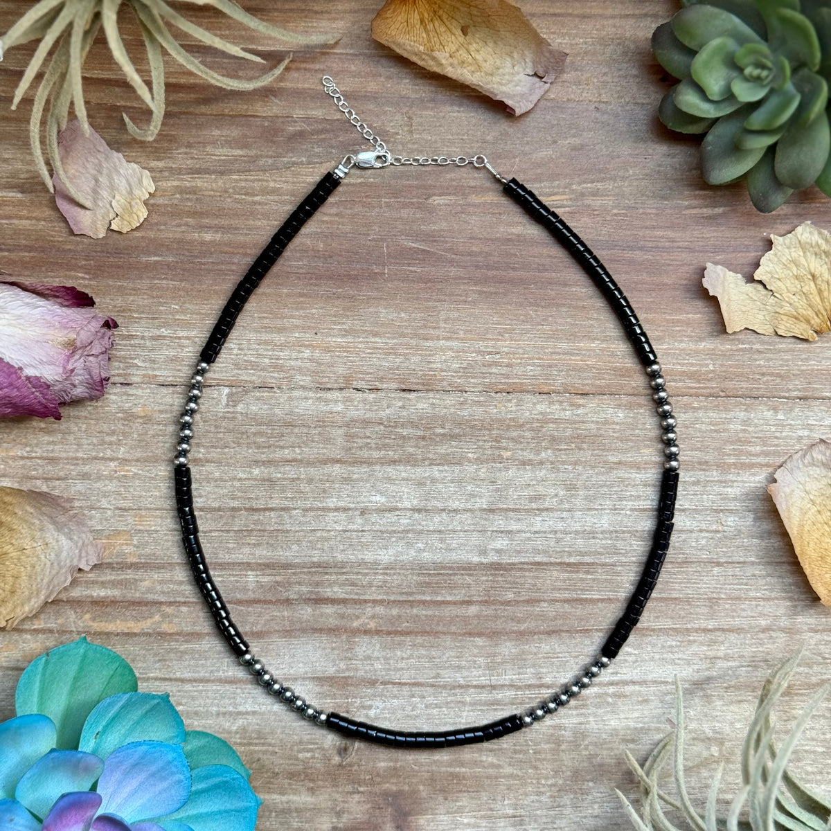 16” Black Onyx Necklace – Sterling Silver Pearls