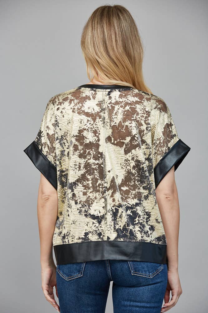 ABSTRACT METALLIC PATTERN DROP SHOULDER WIDE SLV TOP FT25573