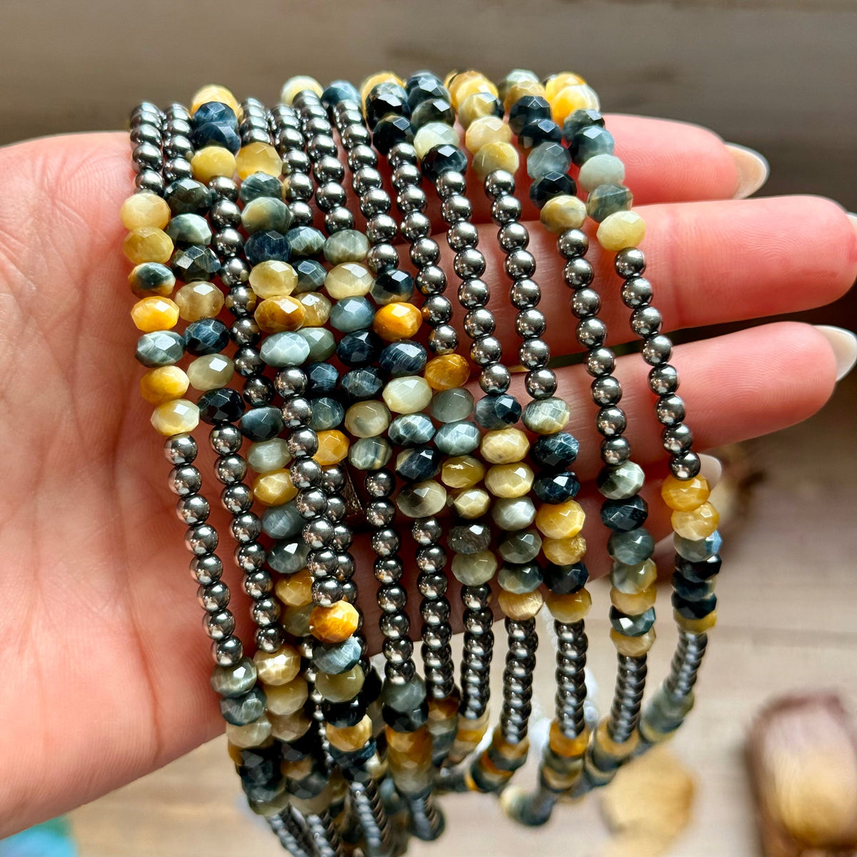 16” Golden Tiger Eye Necklace – Sterling Silver Pearls