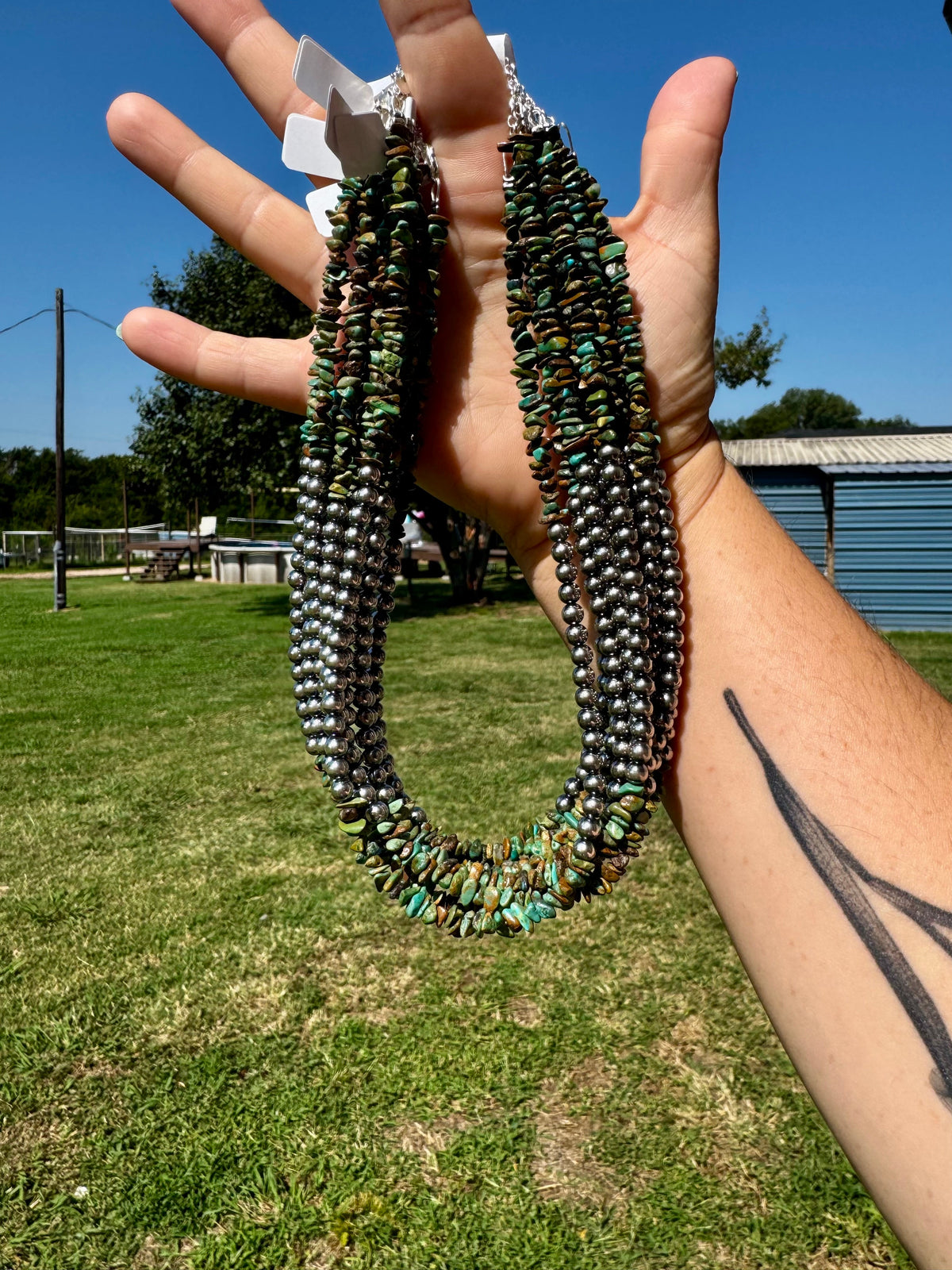 Sterling Silver Pearl & Turquoise Necklace – 16" + Extender