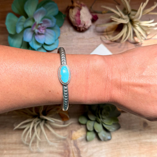 121 Sterling Silver Kingman Turquoise Stamped Stacking Cuff by Jason Ogg